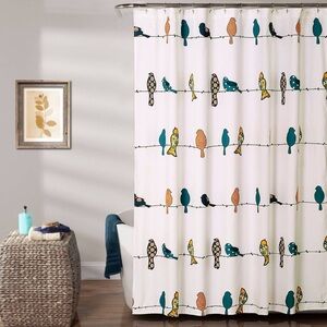 Rowley Birds Shower Curtain Orange/Blue - Lush Décor NWT